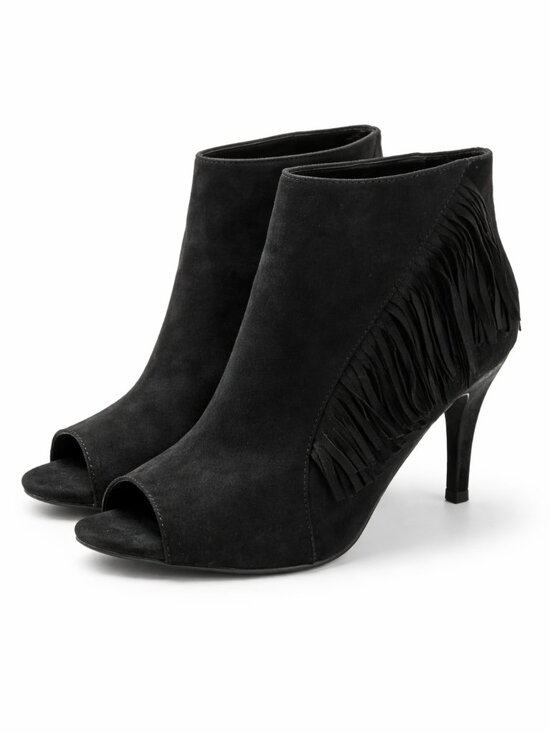 New Direction Shoes - New Directions Brooke Peep Toe Black Fringe Ankle Boots Women Size 10